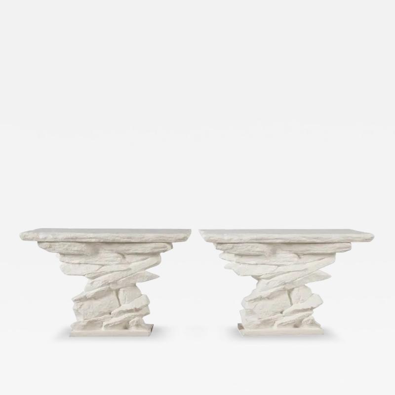  Sirmos Pair of White Plaster Grand Quarry Ledge Consoles By Sirmos