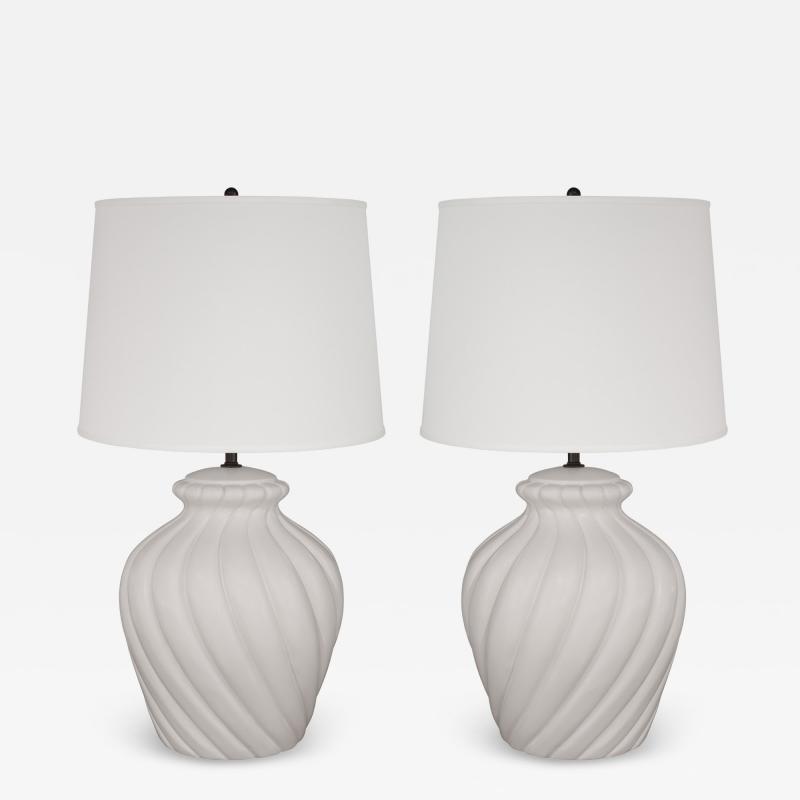  Sirmos Sirmos Pair of Elegant Ceramic Swirl Table Lamps 1970s