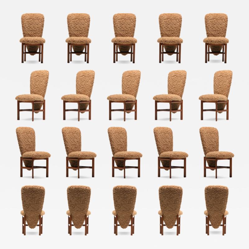  Skovby M belfabrik Set of 20 Danish Modern Tall Back Dining Chairs in New Camel Teddy Bear Fabric
