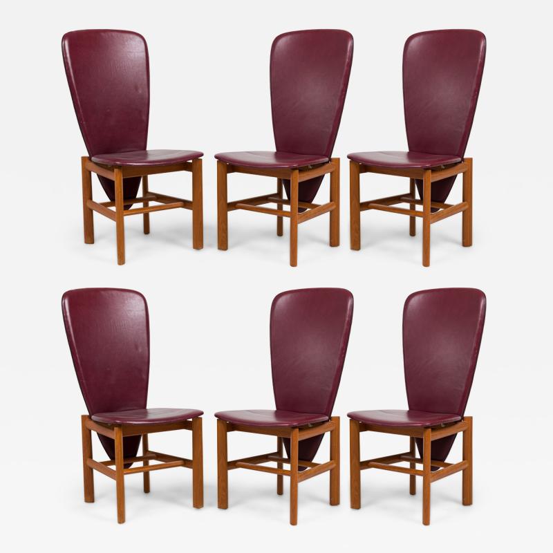  Skovby M belfabrik Set of 8 Skovby MA belfabrik High Back Teak Red Upholstered Dining Chairs