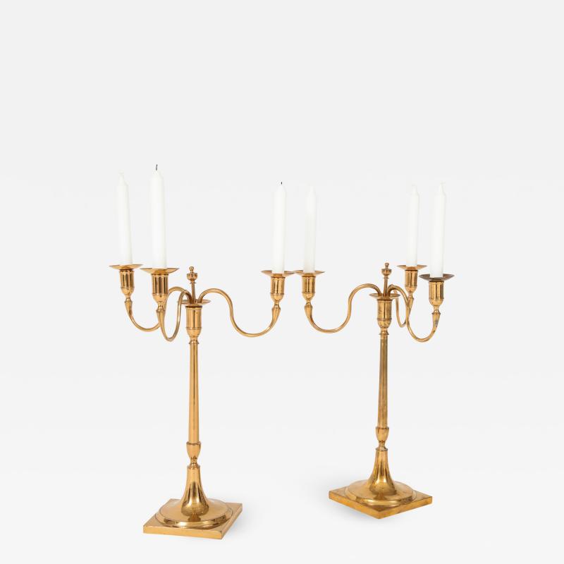  Skultuna Large Pair of Swedish Brass Candelabra from Skultuna 19th Century