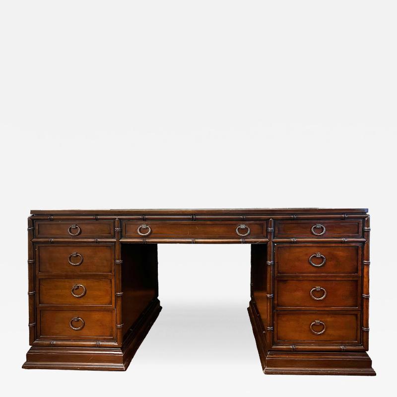  Sligh Lowry Furniture Co Sligh Lowry Faux Bamboo Campaign Desk Gilt Trim Leather Top