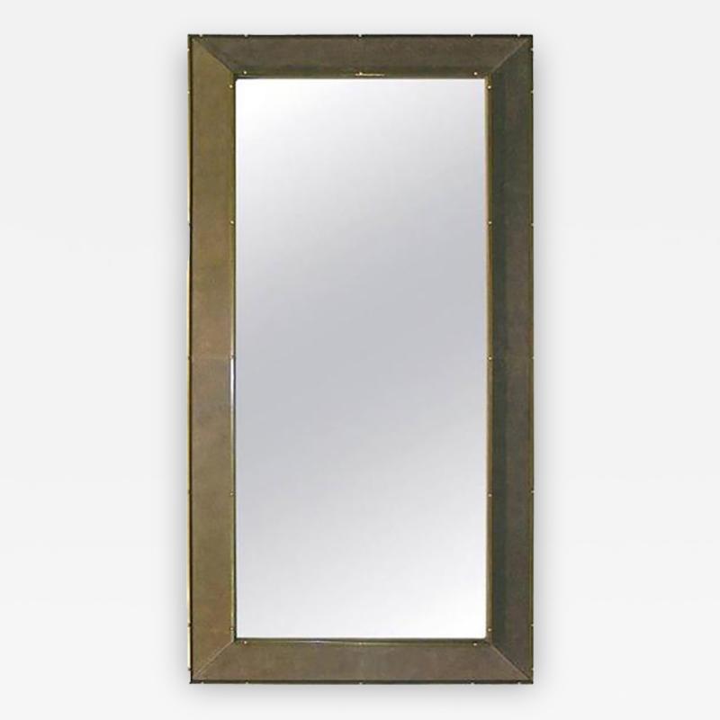  Smania 1970s Italian Suede Floor Mirror with Bronze Accents