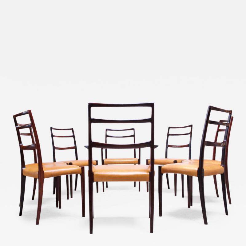  Sor M belfabrik Soro Mobelfabrik Set of Eight Danish Rosewood and Leather Dining Chairs by Sor Stolefabrik