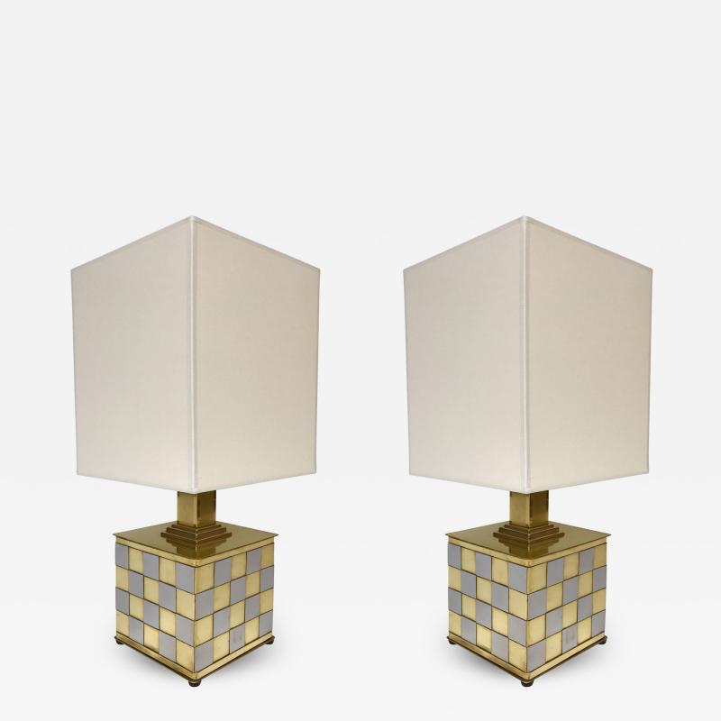  Spadafora Pair of Brass and Chrome Lamps by Spadafora Italy 1970s