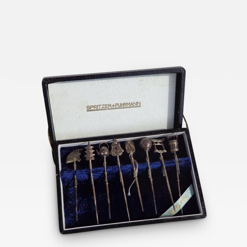  Spritzer Fuhrmann Set of 8 Sterling Silver Oriental Themed Hair Pins by Spritzer Fuhrmann