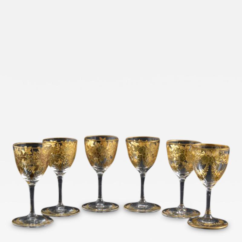  St Louis Crystal 1908 Antique French Saint Louis Crystal Gilded Liquor Cordial Glasses