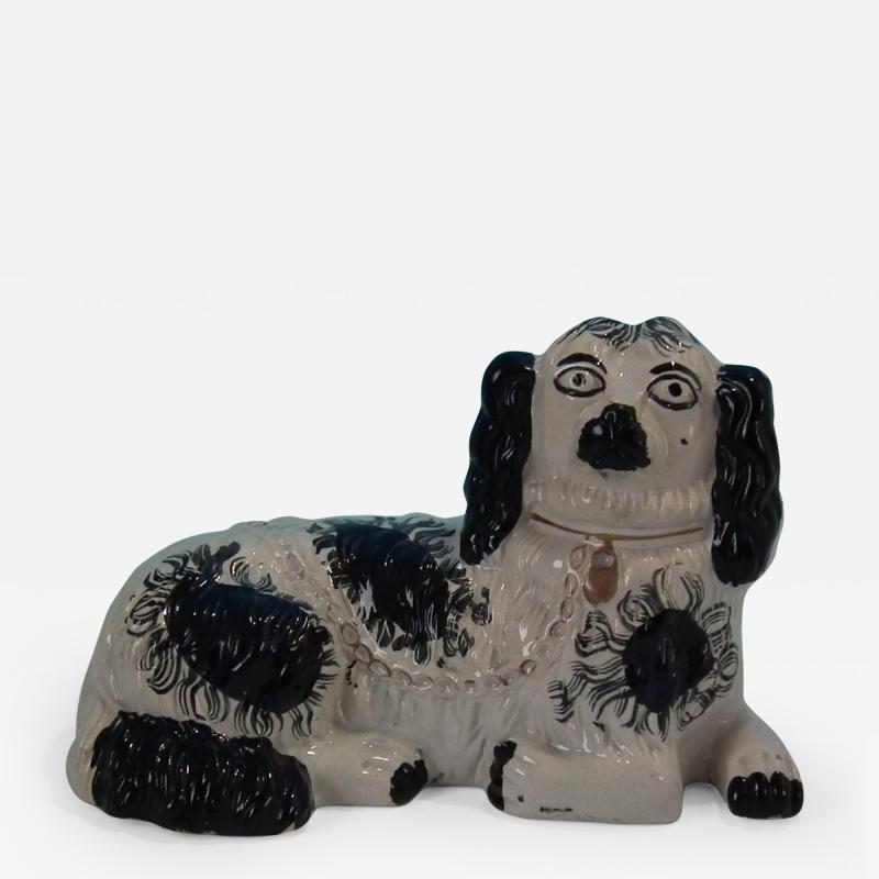  Staffordshire Large Staffordshire Recumbent Black and White Spaniel