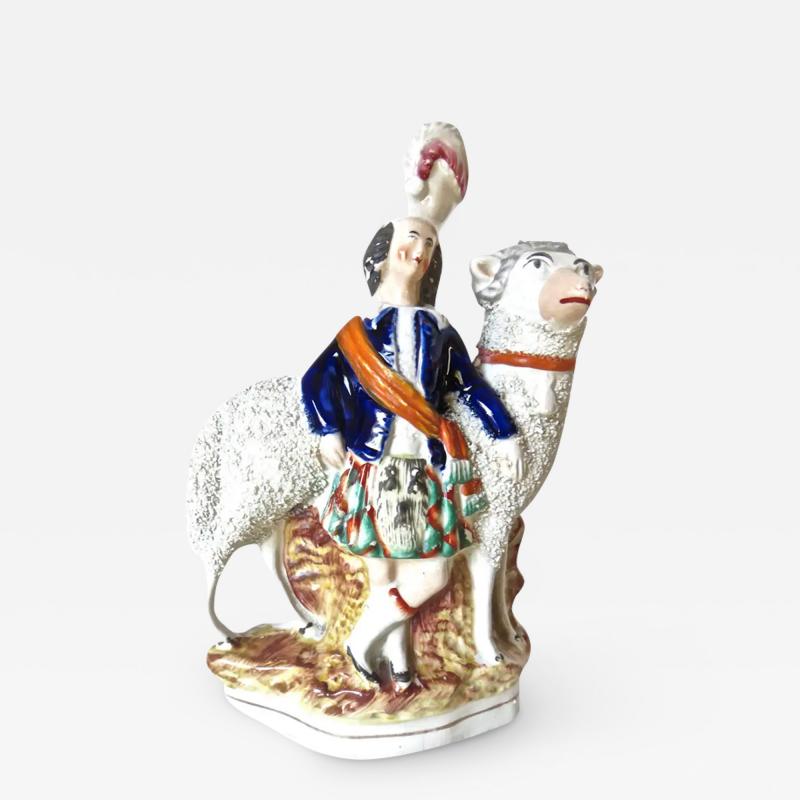  Staffordshire Staffordshire Figurine Young Highland Boy Standing by a Sheep circa 1860