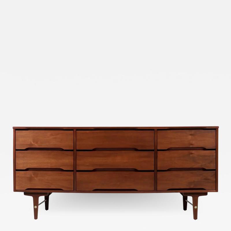  Stanley Furniture Mid Century Modern Walnut 9 Drawer Dresser by Stanley Furniture