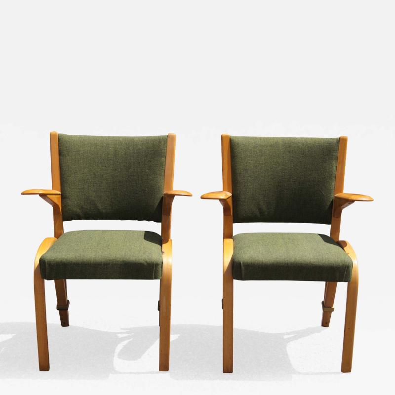  Steiner Pair of Ash Bow Wood Series Armchairs by Steiner of France