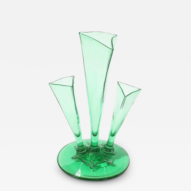  Steuben Glass Art Deco Three Prong Vase Shape 6873 in Pomona Green Glass by Steuben