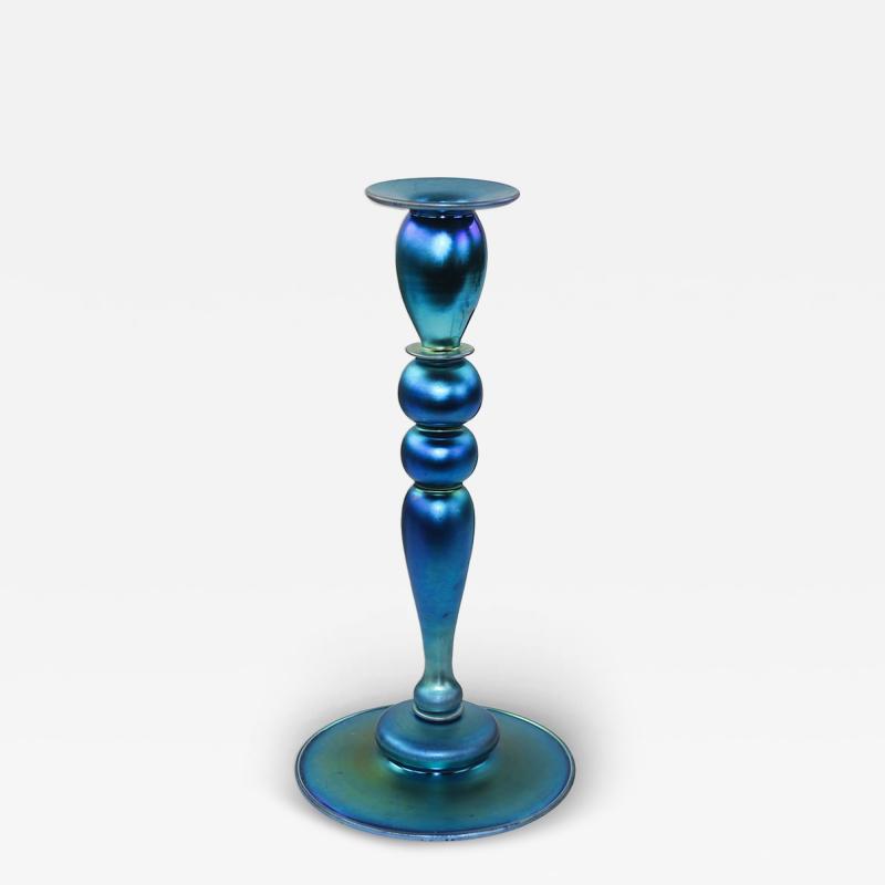 Steuben Glass Steuben Blue Aurene Glass Candlestick