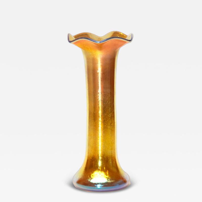  Steuben Glass Steuben Gold Aurene Glass Ruffled Trumpet Vase