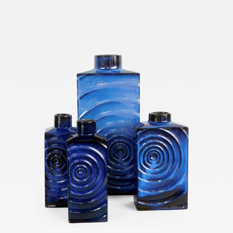  Steuler Set of 4 1960s Cari Zalloni for Steuler Keramik blue on black zyklon vases