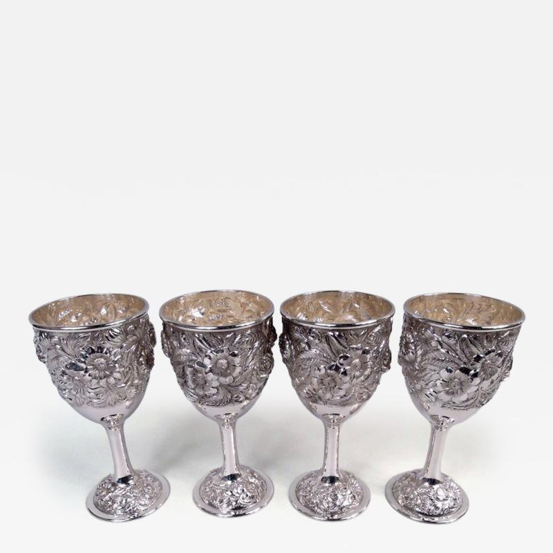  Stieff Set of 4 Stieff Baltimore Repousse Sterling Silver Goblets 1934