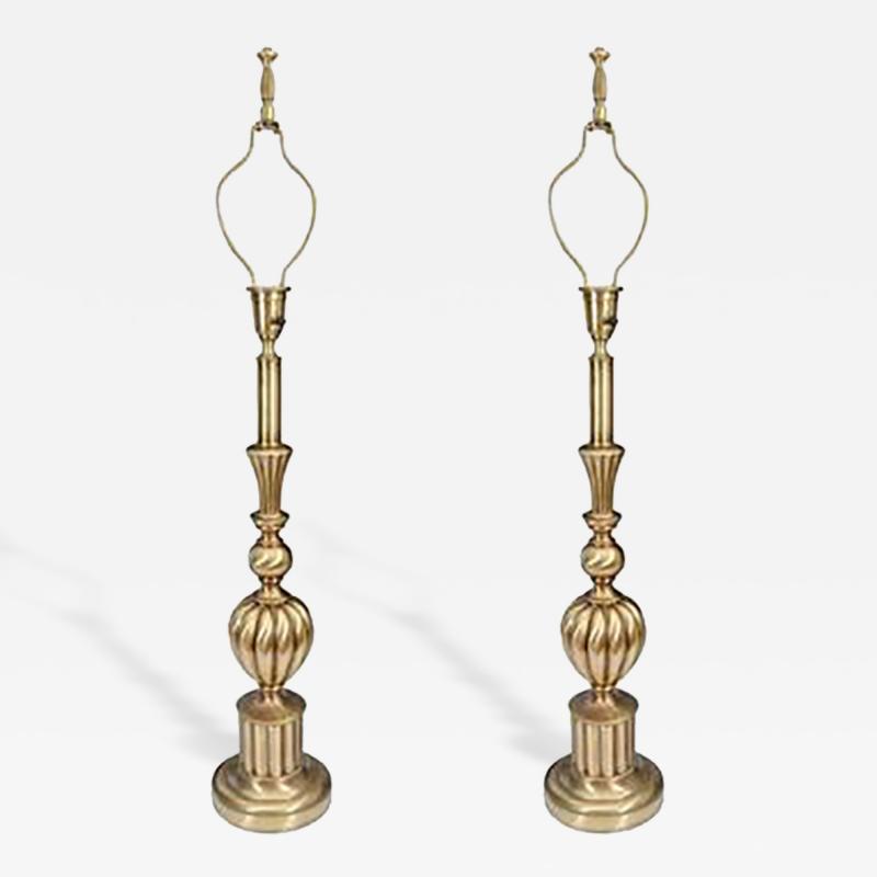  Stiffel Beautiful Pair of Brass Hollywood Regency Lamps by Stiffel