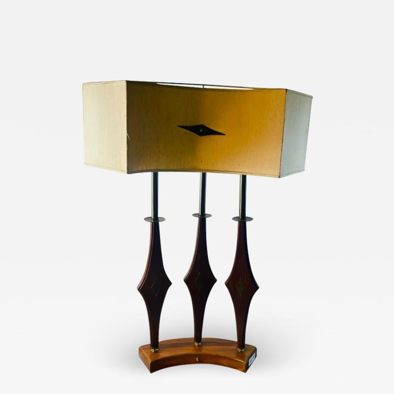  Stiffel Lamp Company EXCEPTIONAL MID CENTURY WOOD AND BRASS TABLE LAMP