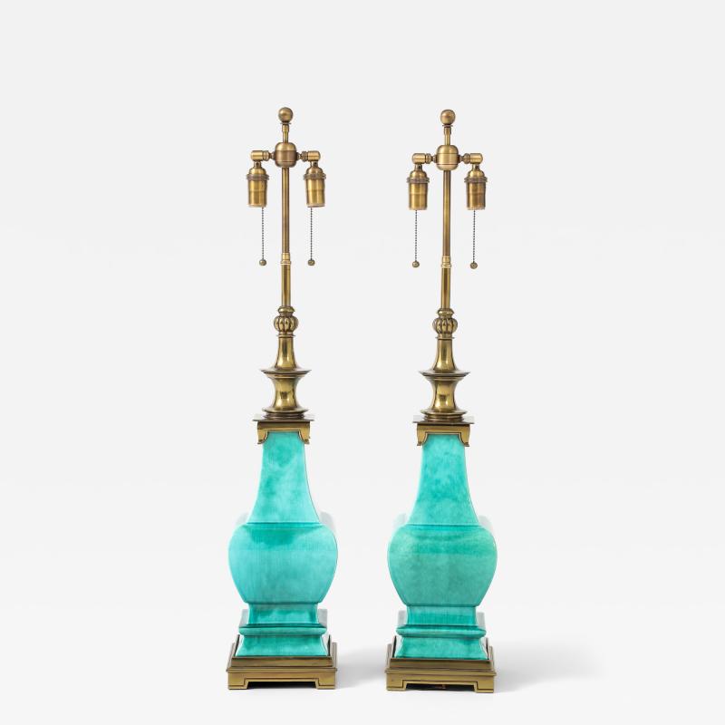  Stiffel Lamp Company Pair of 1960s Jade Green Ceramic Pagoda Lamps by Stiffel Lamp company