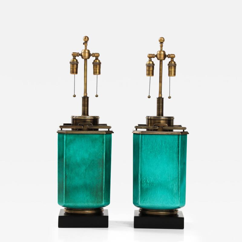  Stiffel Lamp Company Pair of 1960s Large Ceramic Lamps With a Jade Crackle Glaze Finish by Stiffel 