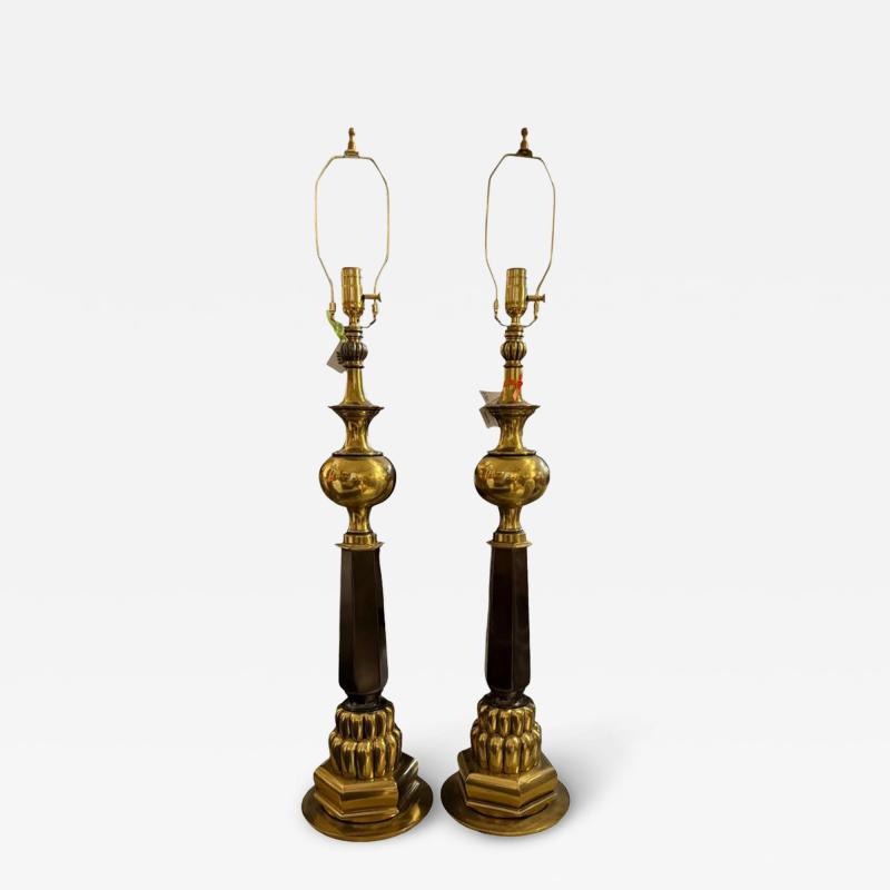  Stiffel Lamp Company Pair of Mid Century Modern Stiffel Brass Gold Black Table Lamps