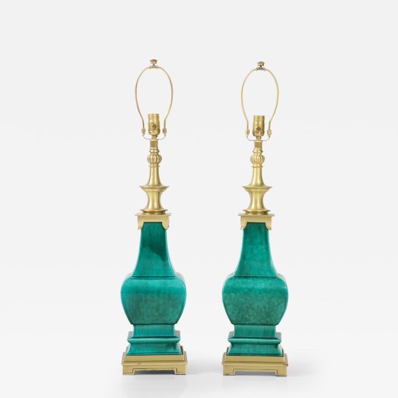  Stiffel Lamp Company Stiffel Emerald Green Porcelain Midcentury Lamps