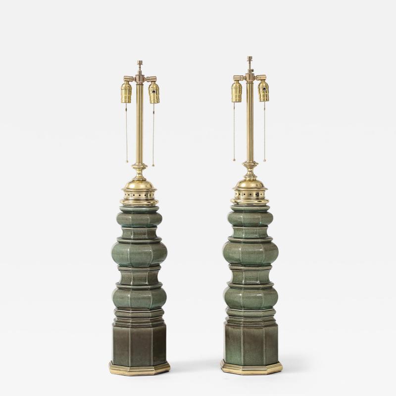  Stiffel Lamp Company Stiffel Jade Green Totem Lamps