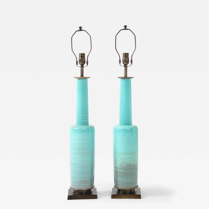  Stiffel Lamp Company Stiffel Turquoise Porcelain Lamps