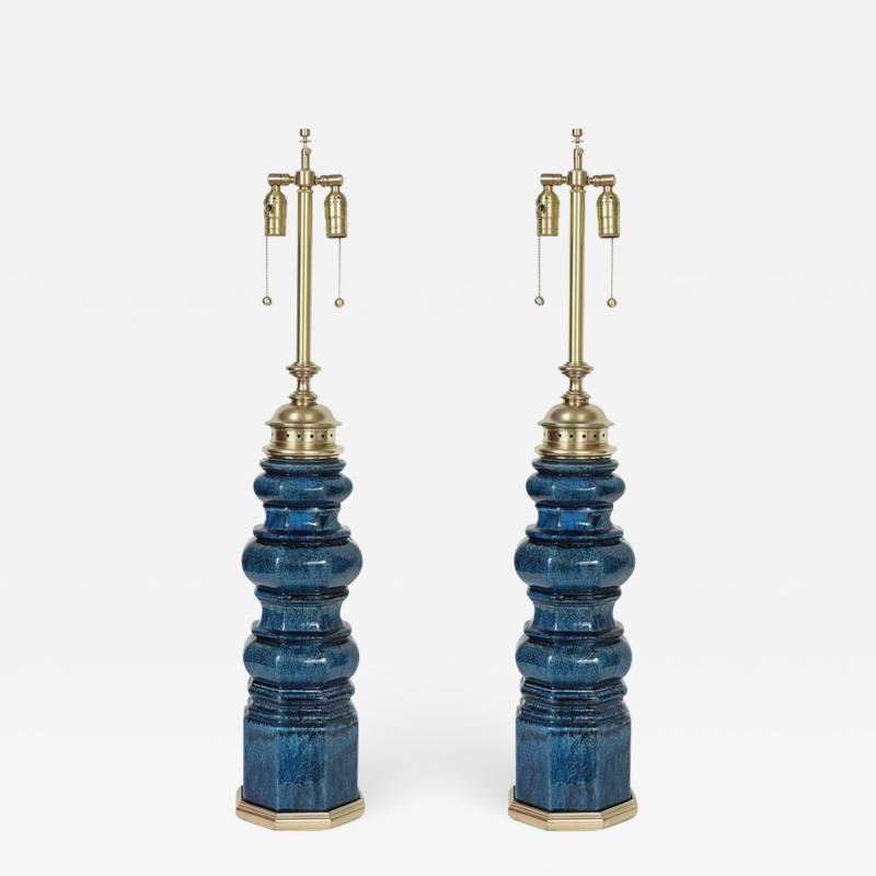  Stiffel Stiffel Midnight Blue Crackle Glazed Lamps