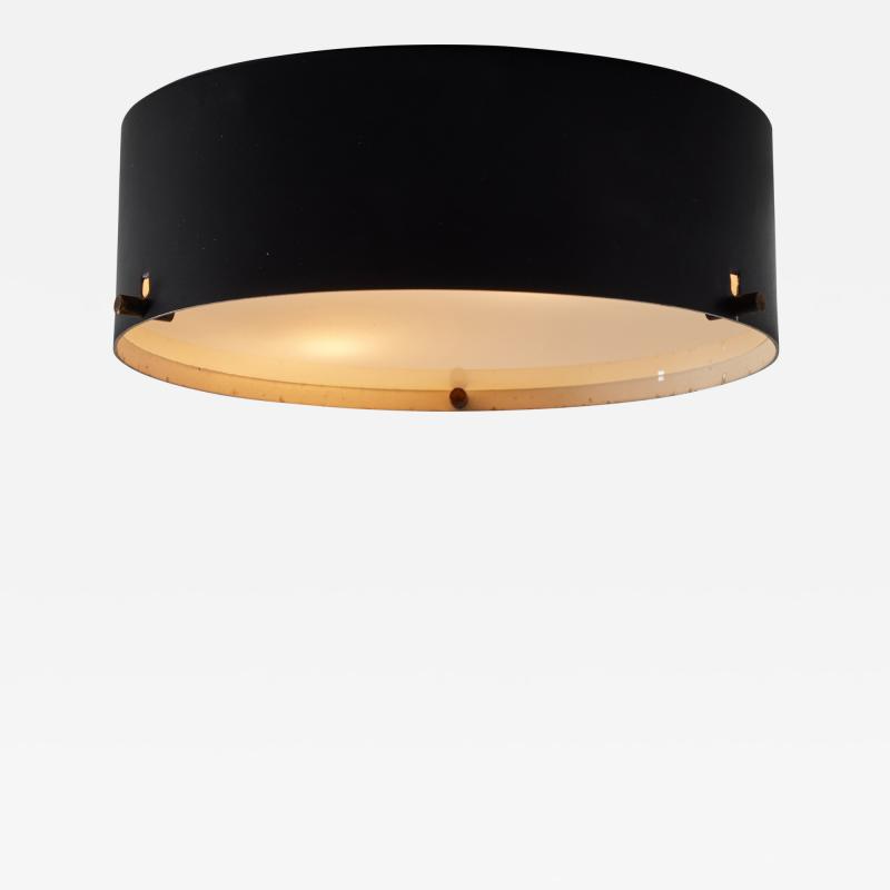  Stilnovo 1950s Black Metal and Opaline Glass Ceiling Lamp by Bruno Gatta for Stilnovo