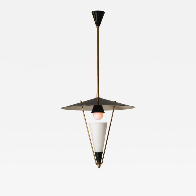  Stilnovo 1950s Italian Brass Black Enamel Pendant Lamp Attributed to Stilnovo