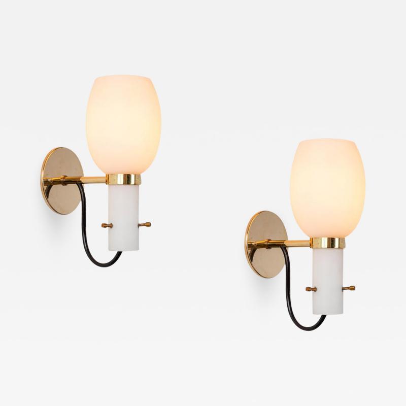  Stilnovo 1950s Italian Brass and Glass Sconces Attributed to Stilnovo