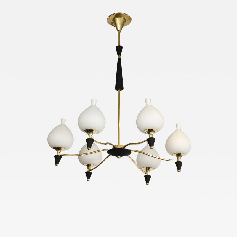  Stilnovo 1950s Modernist Italian Brass Chandelier In the Style Of Stilnovo