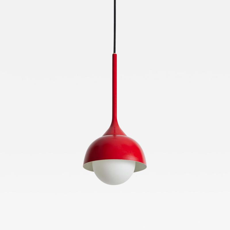  Stilnovo 1960s Glass and Red Painted Metal Pendant Attributed to Stilnovo