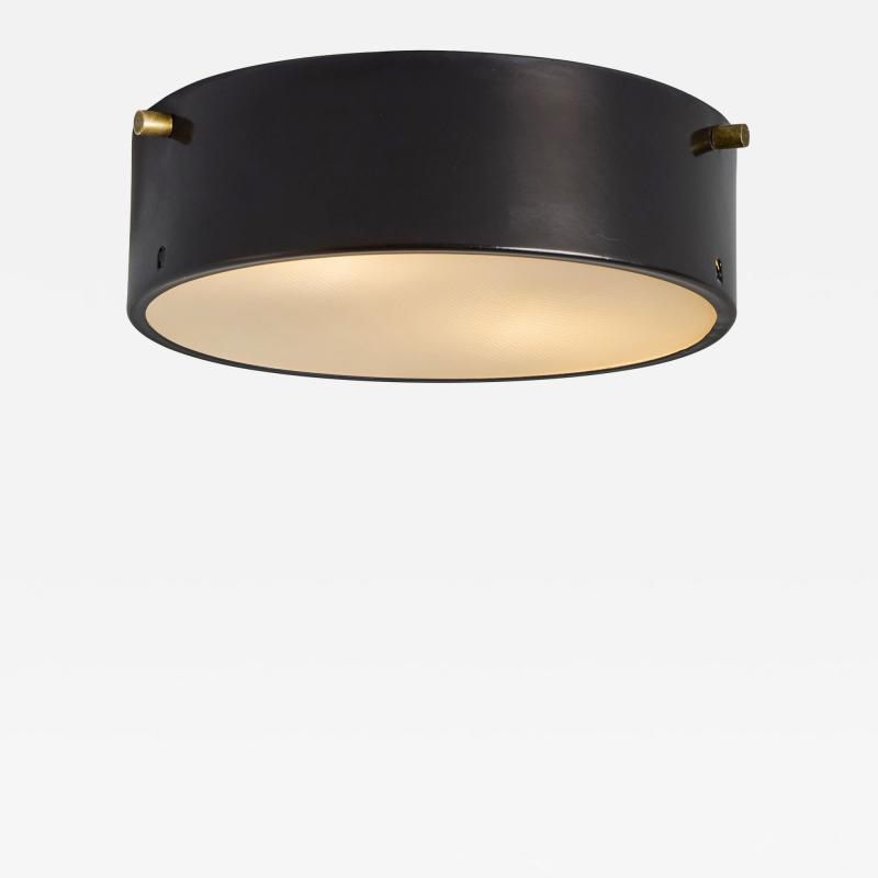 Stilnovo 1960s Round Black Metal Opaline Glass Ceiling Lamp by Bruno Gatta for Stilnovo