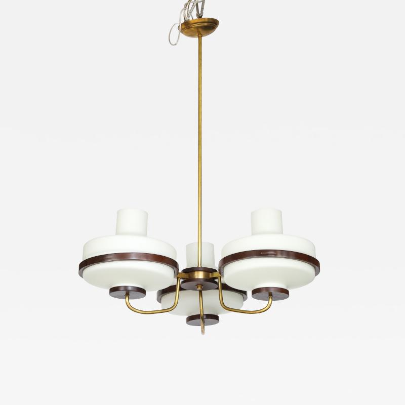  Stilnovo 1960s Stilnovo Style Walnut And Brass Italian Chandelier