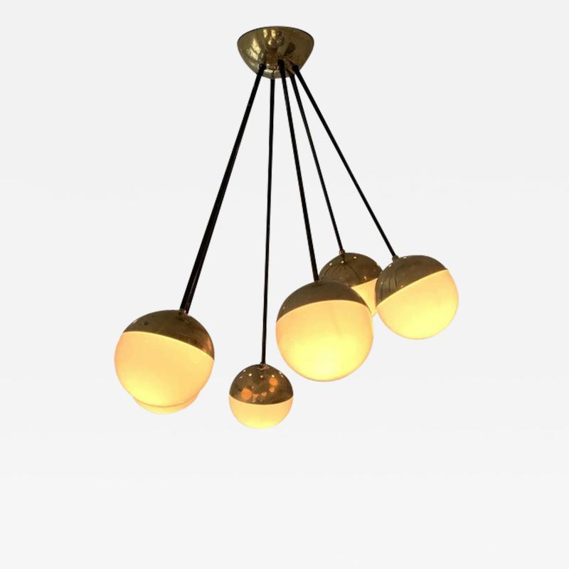  Stilnovo BEAUTIFUL 1950S STYLE CEILING LIGHT WITH 5 GLASS GLOBES