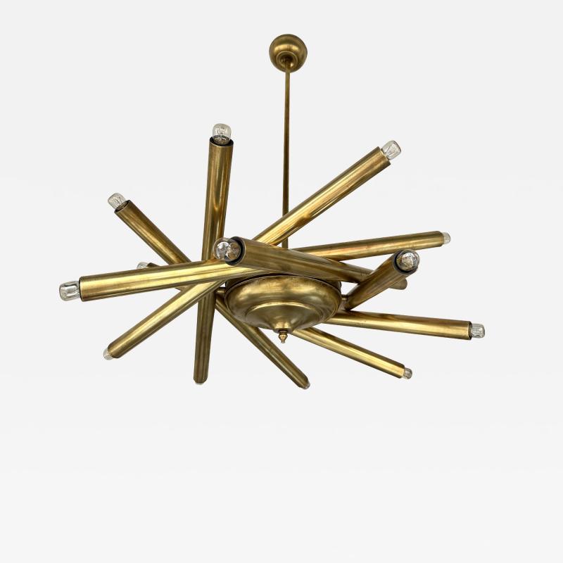  Stilnovo Brass Sputnik Fireworks Chandelier Italy 1950s