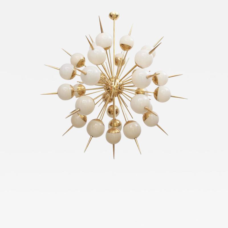  Stilnovo Huge Sputnik Murano Glass and Brass Chandelier Attributed to Stilnovo