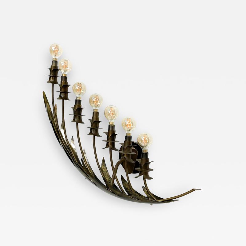  Stilnovo ITALY Stilnovo Airy Wall Sconce Seven Arm Floating Flower Petal Lamp Brass 1950s
