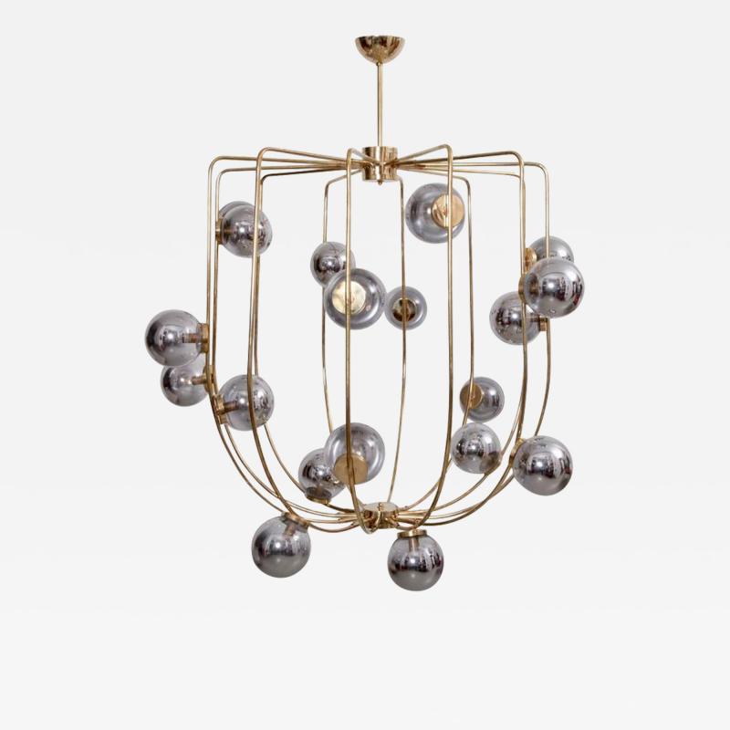  Stilnovo Impressive Brass and Mercury Glass Circus Chandelier in the Manner of Stilnovo