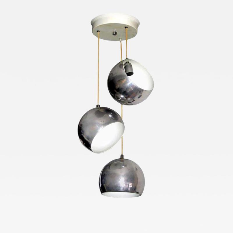  Stilnovo Italian Mid Century Modern Adjustable 3 Ball Suspension Pendant Attr to Stilnovo