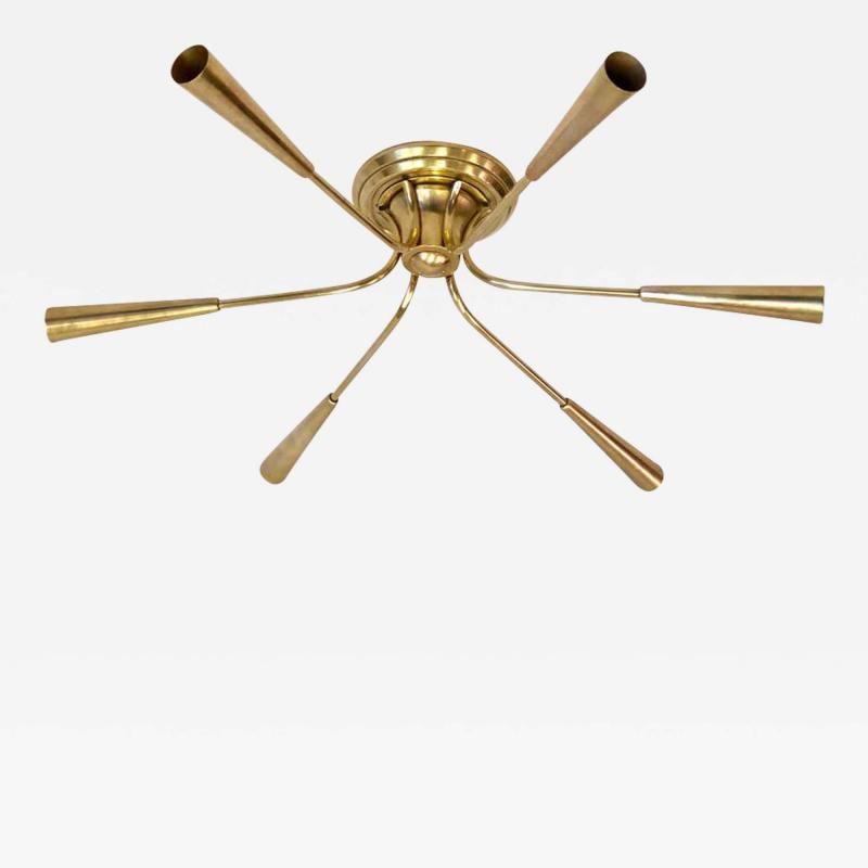  Stilnovo Italian Mid Century Modern Brass Sunburst Sputnik Flush Mount by Stilnovo