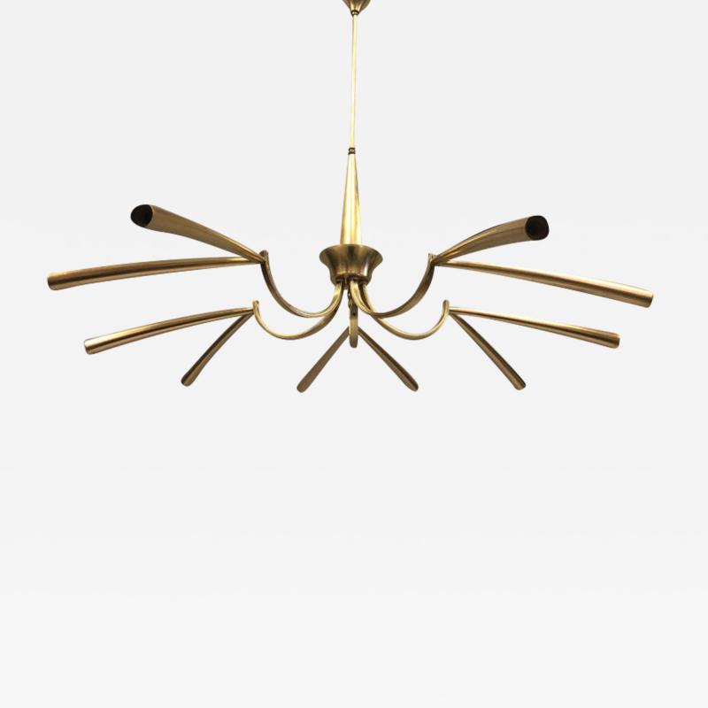  Stilnovo Italian Midcentury Sunburst Star Form 10 Arm Brass Chandelier Attr Stilnovo