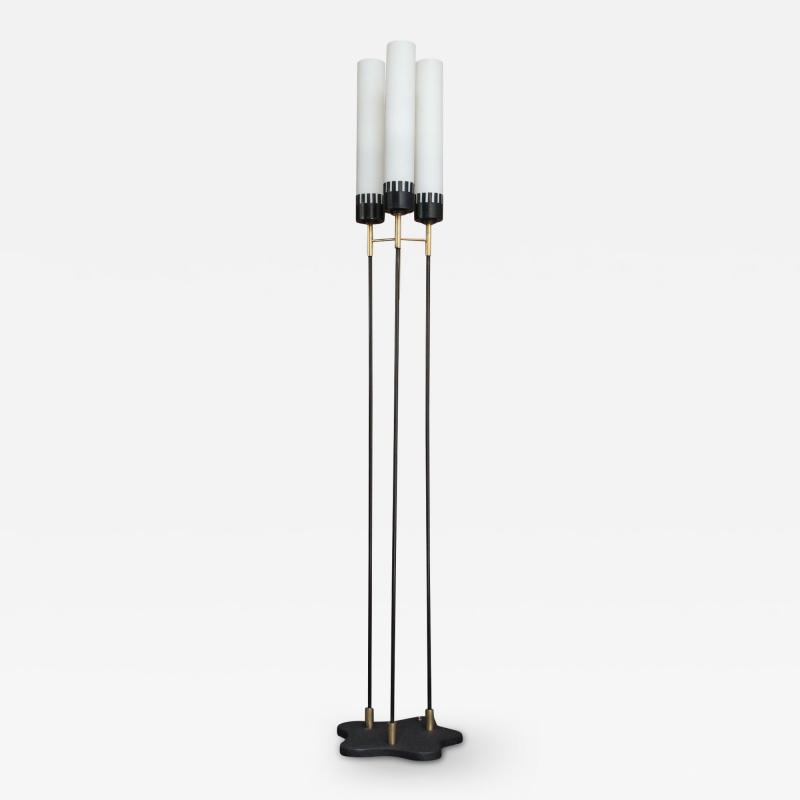  Stilnovo Italian Modernist Three Fixture Glass Brass and Metal Floor Lamp by Stilnovo