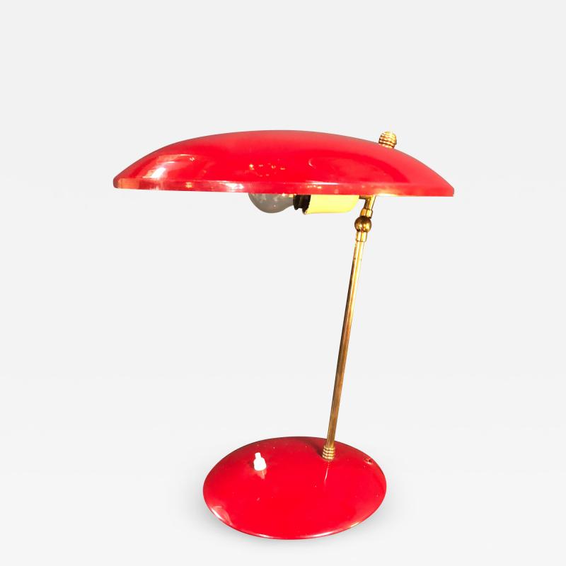  Stilnovo Italian Sculptural Table Lamp in Brass and Red Enameled Metal 1950s