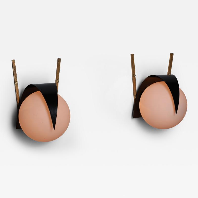  Stilnovo Mid Century Italian Sconces Vintage STILNOVO Brass and Opaline Glass appliques