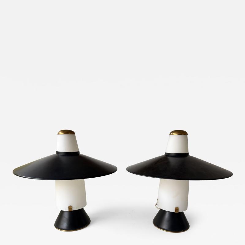  Stilnovo Mid Century Modern Pair of Lamps Brass Lacquered Metal by Stilnovo Italy 1950s