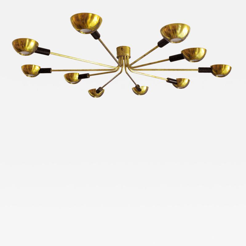  Stilnovo Mid Century Modern by Stilnovo Brass Italian Flush Mounted Ceiling Light