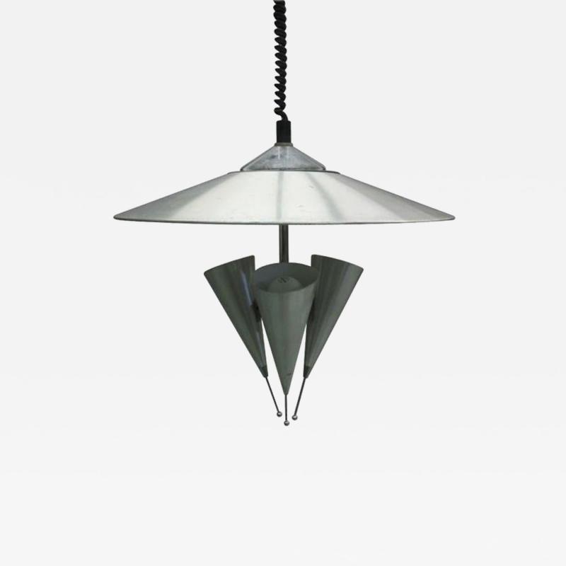  Stilnovo Midcentury Adjustable Aluminum Triple Reflector Pendant Attributed to Stilnovo